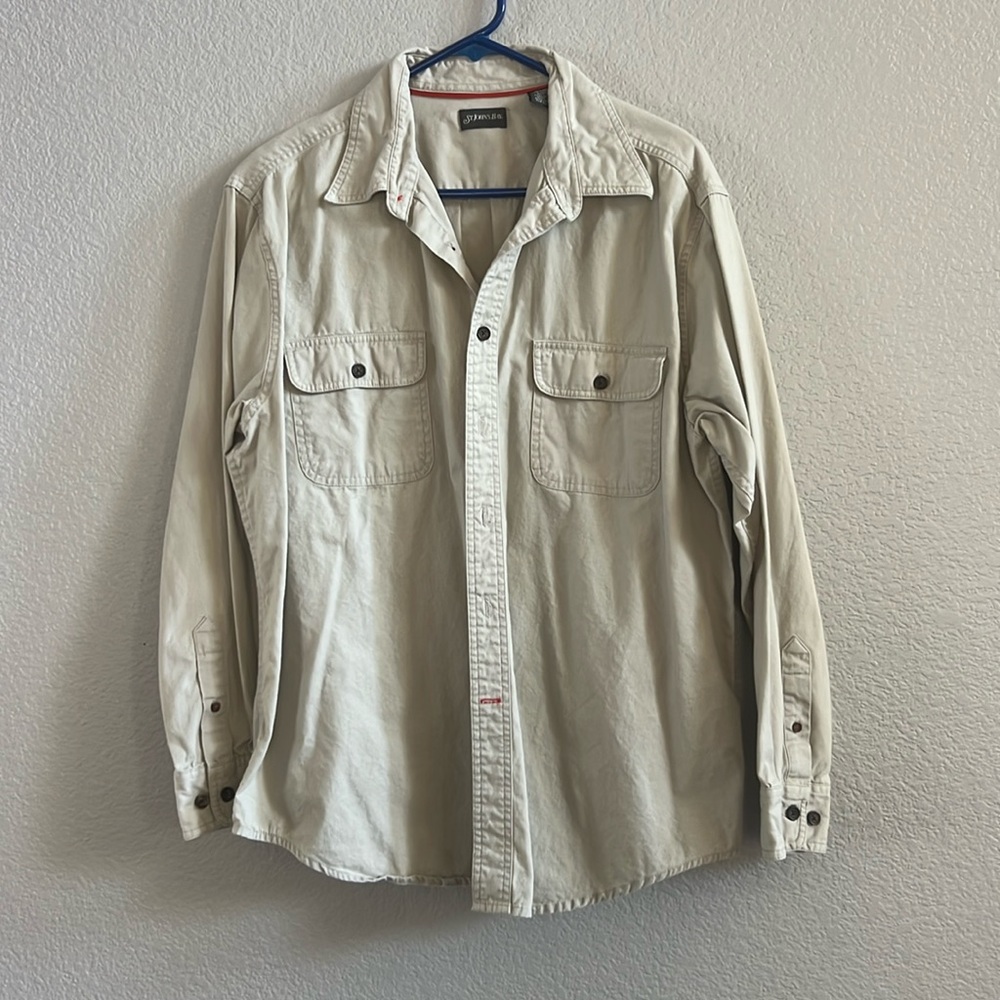 St. John's Bay Men’s Tan Long Sleeve Button Up Size L